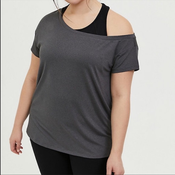 Torrid Dark Grey Off Shoulder Active Tee - Picture 1 of 10